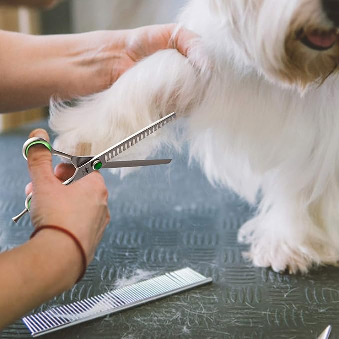 PURPLEBIRD 7 Inch Straight Dog Grooming Scissors Professional Pet Chunker Shears Safety Noiseless Blunt Tip Trimming Shearing for Dogs Cats Japanese Stainless Steel Silver