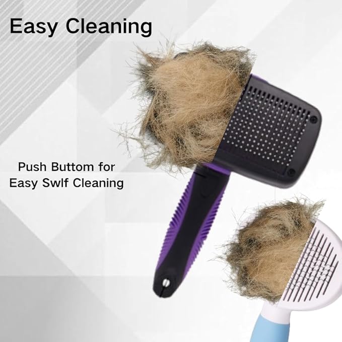 Pet Grooming Brush for Cats and Dogs, Self-Cleaning Sliker Brush for Removes Mats, Tangles, and Loose Hair, Shedding Brush for Short or Long Haired Cats/Dogs