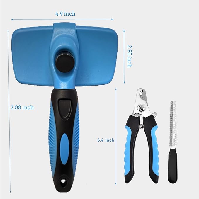 Self Cleaning Slicker Brush for Dog, Cats, Skin Friendly Deshedding Grooming Tool for Dogs & Cats, Suitable for Shedding & Haired Pets, with Pet Supplies Accessories, Blue