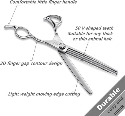 High-end Professional Dog Grooming Thinning Scissors Teeth Cutting Blending Shears Pet Texturizing Shears 7.5 Inch Extremely Very Sharp Stainless Steel Alloy For Cat Horse And Other Animals