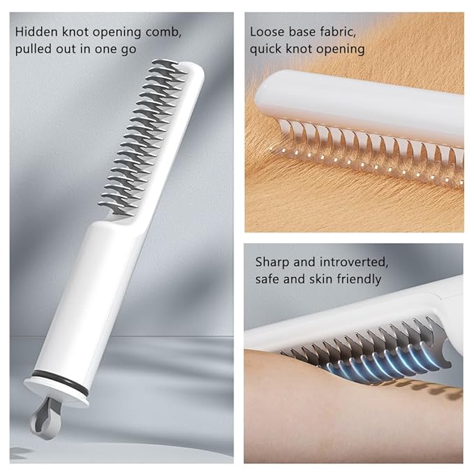 OLizee® 3-in-1 Multi-Function Pet Hair Comb Brush Heads Pet Care Tool for Tangled Knotted Loose Matted Hair Suitable for Long Short Hair Safe Skin-Friendly Washable Stainless Steel Comb Pink