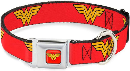 Buckle-Down Seatbelt Buckle Dog Collar - Wonder Woman Logo Red - 1.5" Wide - Fits 18-32" Neck - Large