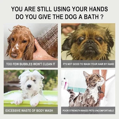 Dog Bath Brush - Pet Grooming Brush with Soap Dispenser - Soft Silicone Dog Shampoo Brush Scrubber - Short Long Haired Dogs and Cats Washing - PINK & GREEN 2 Count