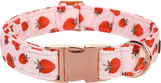Lionet Paws Dog Collar, Comfortable Adjustable Cute Collar with Metal Buckle for Male Female Dogs Gift, Strawberry Pattern, Small, Neck 10-16 inches
