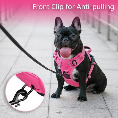 PoyPet No Pull Dog Harness, No Choke Reflective Dog Vest, Adjustable Pet Harnesses with Easy Control Padded Handle for Small Medium Large Dogs(Pink Matching Trim,XS)