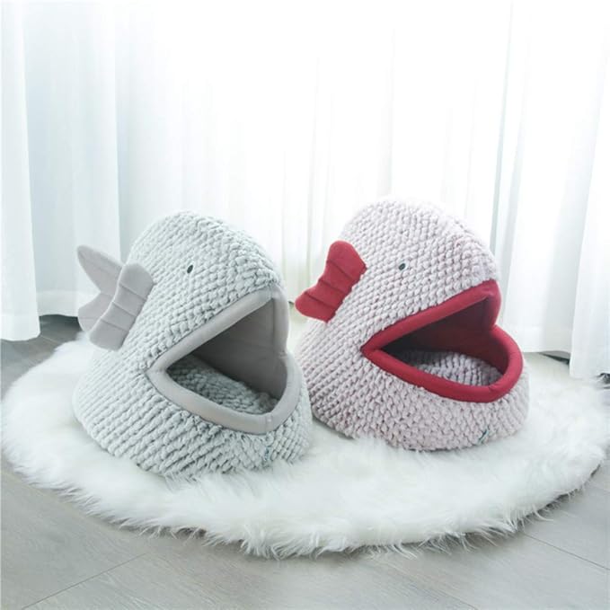 La La Pet® Plush Cat Bed Cave Calming Washable Pet House Bed Selfwarming Pet Bed Foldable Cat Sleep Tent Dog Nest Soft Puppy House Bed for Cats and Small Dogs(Gray,S)