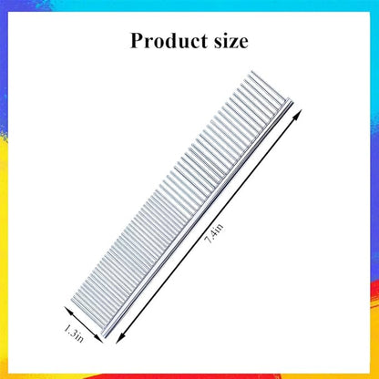 Metal Dog Combs for Grooming Small Dogs, Cats and Pets, Dematting, Detangling, Removing Shedding Hair & Knots, Pet Grooming Tool, Stainless Steel, 7.4-Inch