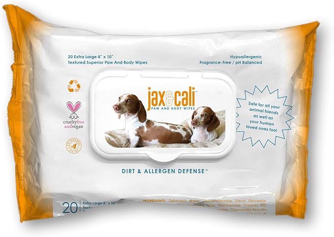 JAX & CALI All Natural Pet Toothbrush Wipes & Extra Large Paw and Body Wipes