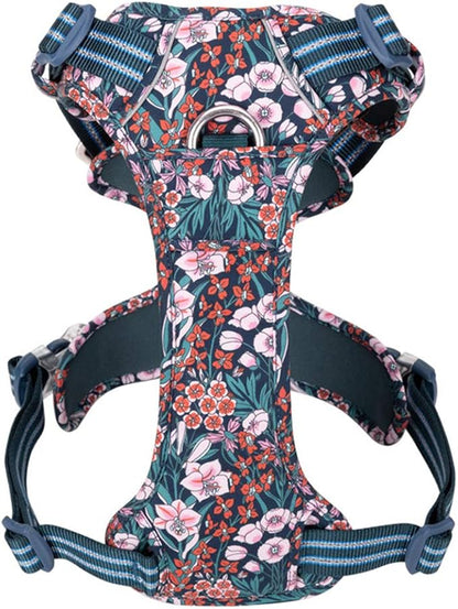La La Pet® Floral No Pull Dog Harness Reflective Dog Vest Harness with Front & Back 2 Leash Clips and Easy Control Handle for Small Medium Large Dogs 3 Snap Buckles Easy to Put On & Take Off