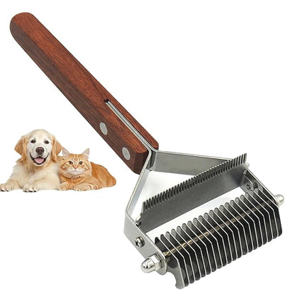 Pet Dematting Comb – 20-Tooth Stainless Steel Grooming Rake for Dogs & Cats, Effective for Medium to Long-Haired Breeds, Tangle & Shedding Control, Anti-Slip Wooden Handle