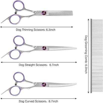 Premium Dog Grooming Scissors with Safety Round Tips, 5 in 1 Dog Grooming Scissors Kit, 4CR Stainless Steel Premium Pet Grooming Shears for Dog, Sharp and Durable, Blue