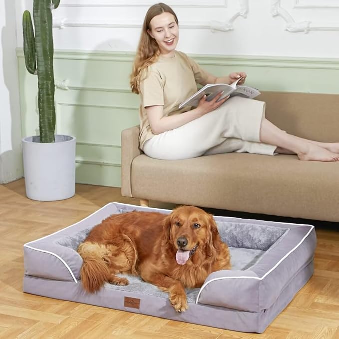 Jumbo Dog Bed for Extra Large Dogs, Jumbo Breed Waterproof Orthopedic Dog Bed, PV Washable Dog Sofa Bed with Removable Cover & Non-Slip Bottom(Jumbo,Purple)