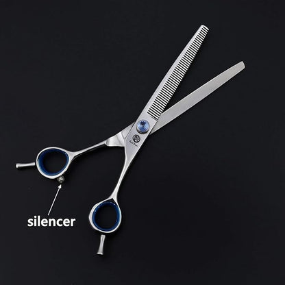Purple Dragon Touch Pet Blenders Shears, 7.0" 50-Tooth Thinning Scissor for Dogs, 440c Japanese Stainless Steel Texturizers Dog Thinning Shears(Blue)