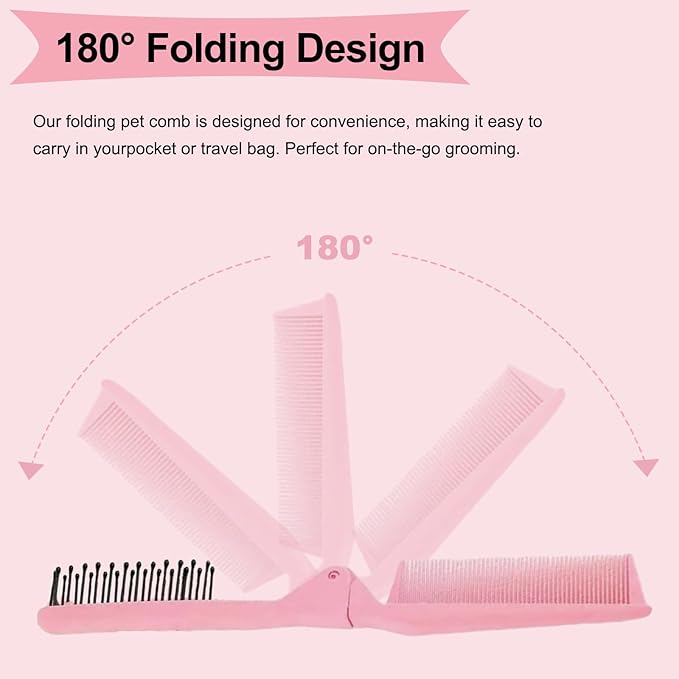 Folding Small Dog Grooming Brush - Perfect for Shih Tzus, Yorkies, and Maltipoos - Ideal Puppy Hair Brushes for Maltese and Small Breeds(Hot Pink）