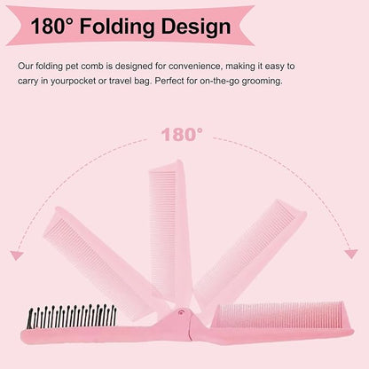 Folding Small Dog Grooming Brush - Perfect for Shih Tzus, Yorkies, and Maltipoos - Ideal Puppy Hair Brushes for Maltese and Small Breeds(Hot Pink）