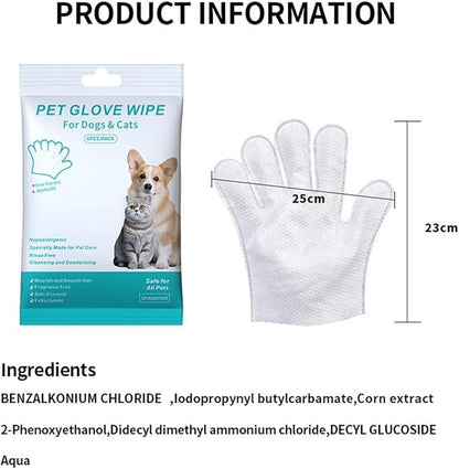 Pet Glove Wipes, Rinse Free, Cleaning & Deodorizing Bathing, Wipes for Animals Dogs, Cats, Pet Cleaning Gloves Wipes for Daily Care, Traveling, Hypoallergenic, 6Pcs, 2 Pack