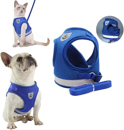 Cat Harnesses for Small Dogs - Cat Harnesses and Leashes for Walking, Adjustable Reflective Step in Dog Harness for Small Dog and Cat (Blue, XS (10.2” – 11.4”))