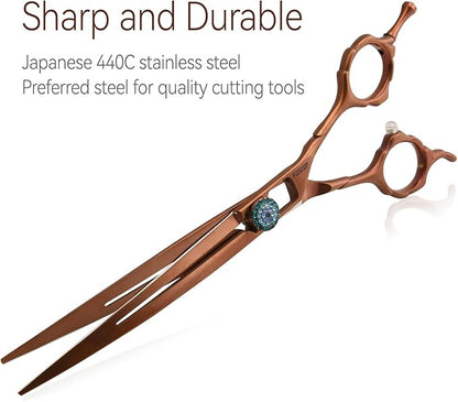 Curved Dog Grooming Scissors 7.5'' Downward 30° Professional Pet Grooming Trimming Shears for Dogs Teddy High Cobalt Alloy Steel for Right Handed Groomers (7.5, Chocolate Curve)
