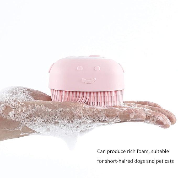 Dog Cat Bath Brush, Silicone Massage Brush with Shampoo Dispenser, for Short Haired Dogs Cats Shower