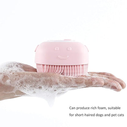 Dog Cat Bath Brush, Silicone Massage Brush with Shampoo Dispenser, for Short Haired Dogs Cats Shower