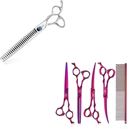 JASON 8" 26 Tooth Chunkers Shears for Dogs Ergonomic Cats Grooming Scissors & JASON Dog Grooming Scissors Set - Professional 6 in 1 Dog Shears Set
