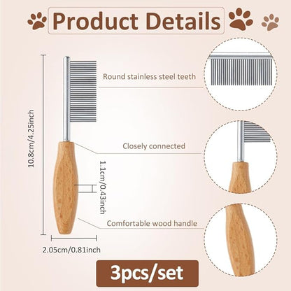 SUPERFINDINGS 3Pcs Pet Face and Finishing Comb for Cat Dog Stainless Steel Pet Hair Combs Fuller Brush Tear Stain Remover Tool for Grooming Pets with Long, Curly Hair Fur Detangler Tool Accessories