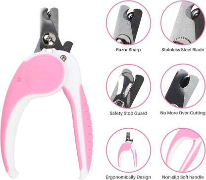 Pet Nail Clippers, Dog Nail Trimmers with Safety Guard to Avoid Excessive Cutting Nails, Dog Grooming Clippers has a Variety of Colors Suitable for Dogs, Cats and Other Pets（Pink）