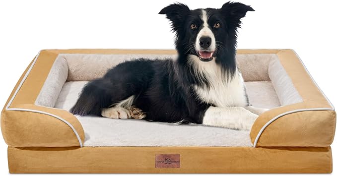 Large Dog Beds Waterproof, Orthopedic Dog Beds for Large Sized Dogs, Comfy Pet Bed Sofa with Washable Removable Cover & Non-Slip Bottom(Large,Khaki)