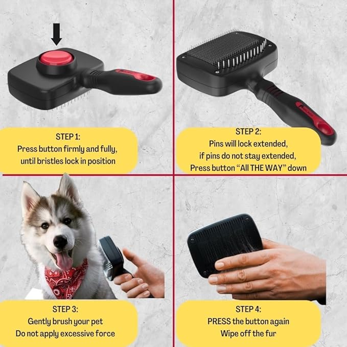 Self Cleaning Slicker TWO in One Brush - Updated Button - Slicker & Undercoat Rake - Remove Shedding Dog Hair, Undercoat & Mats, for Medium & Long Haired Dogs, Great for Husky, GSD