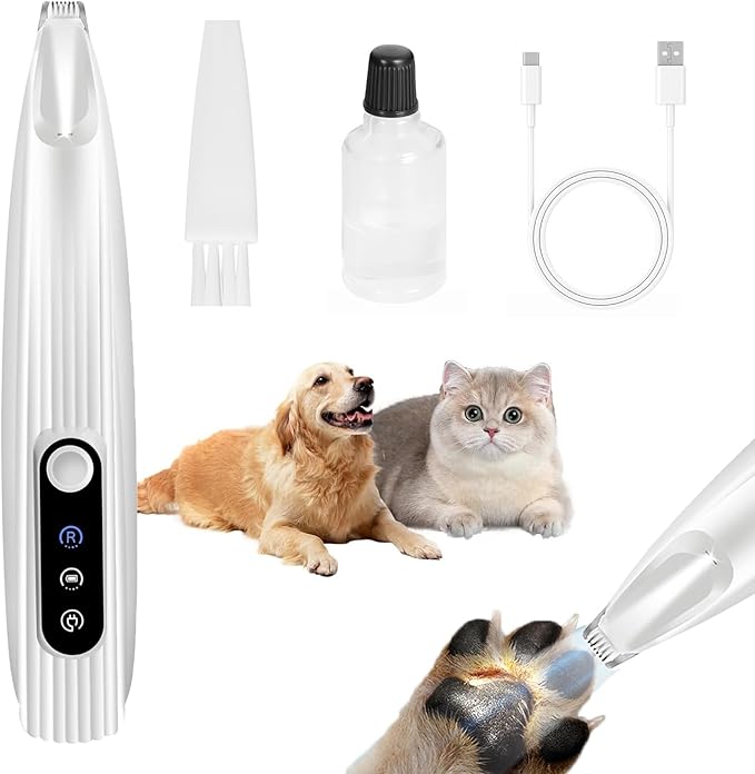 Upgraded Electric Dog Trimmer, Paw Trimmers for Dog's Feet, Rechargeable Pet Shaver with LED Light, Low Noise Pet Hair Clippers for Paws Eyes Ears Face Rump(White)