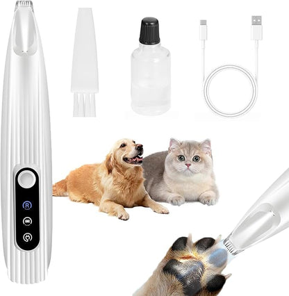 Upgraded Electric Dog Trimmer, Paw Trimmers for Dog's Feet, Rechargeable Pet Shaver with LED Light, Low Noise Pet Hair Clippers for Paws Eyes Ears Face Rump(White)