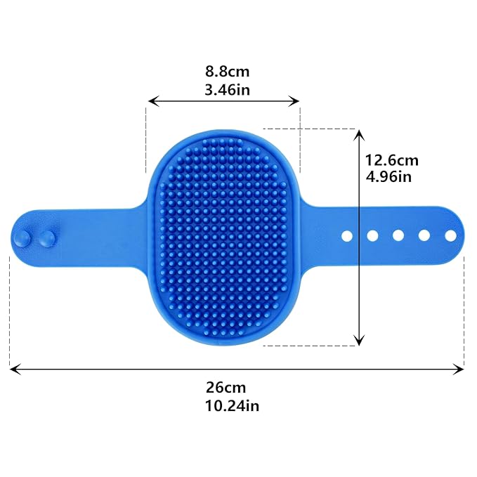 Dog Bath Brush, Thickened and Upgraded, Dog Shampoo Massage Brush with Adjustable Handle, Blue + Green, for Grooming Short and Long Hair Pets