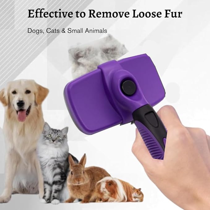 Pet Grooming Brush for Cats and Dogs, Self-Cleaning Sliker Brush for Removes Mats, Tangles, and Loose Hair, Shedding Brush for Short or Long Haired Cats/Dogs