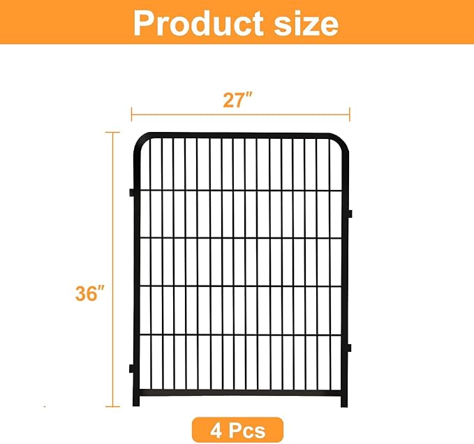 Garden Fencing 36 Inch High, 4 Panels Total 8.9 Ft(L) Dog Fence Outdoor for Yard, 4 One-Sided Plate, No Door, Anti Dig Fence Barrier, Dog Pen, Rabbit Fence, Garden Fences and Borders