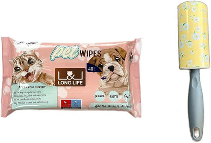 L&L LONG LIFE Dog Wipes XXL Size 8x12 inch Cat Cleaning Wipes, Extra Sticky Dog and Cat Lint Remover for Pet Hair Removal