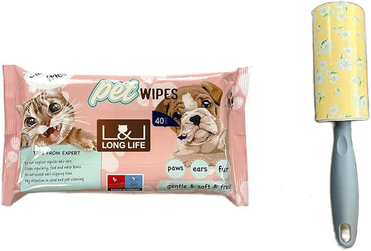 L&L LONG LIFE Dog Wipes XXL Size 8x12 inch Cat Cleaning Wipes, Extra Sticky Dog and Cat Lint Remover for Pet Hair Removal