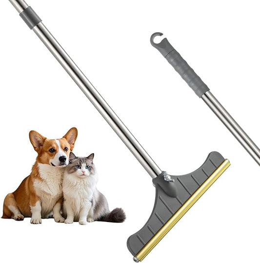 Stainless Steel Carpet Rake for Pet Hair Removal, Reusable Cat Dog Hair Remover with 47’’ Adjustable Long Handle Advanced Lint Remover Scraper for Carpets, Rugs, Mats, Furniture (Grey)