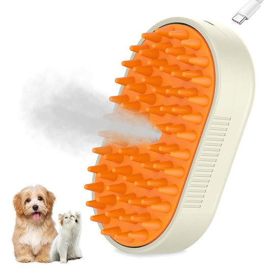 Steam Brush for Dogs Cats,Cat Steam Brush for Shedding,3 in 1 Steamy Cat Brushes,Silicone Pet Spray Hair Removal Comb for Grooming,Massage,Combing,Rechargeable Spritz Defur Comb for Cats Dogs Yellow