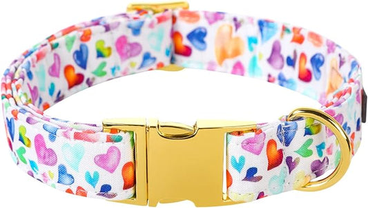 Lionet Paws Valentine Day Dog Collar, Heavy-Duty Cute Colorful Heart Pattern Collar with Metal Buckle Pet Necklace for Large Dog Gift, XLarge, Neck 16-26 inches