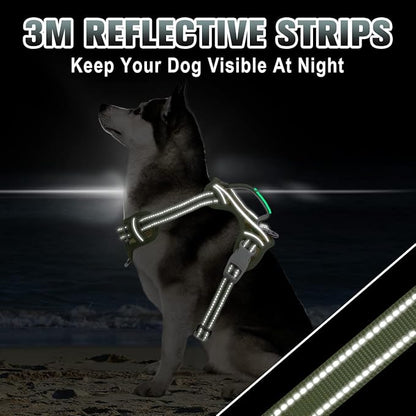 BARKBAY No Pull Dog Harness Large Reflective Dog Harness with Front Clip and Easy Control Handle for Walking Training Running with ID tag Pocket(Camo,XL)