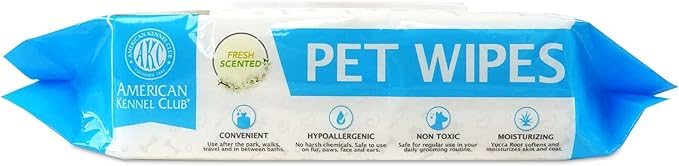 American Kennel Club AKC Dog Wipes for Cleansing & Deodorizing Great for Face, Ears, Paws, Body, & Butt - Fresh Scented - 100pk