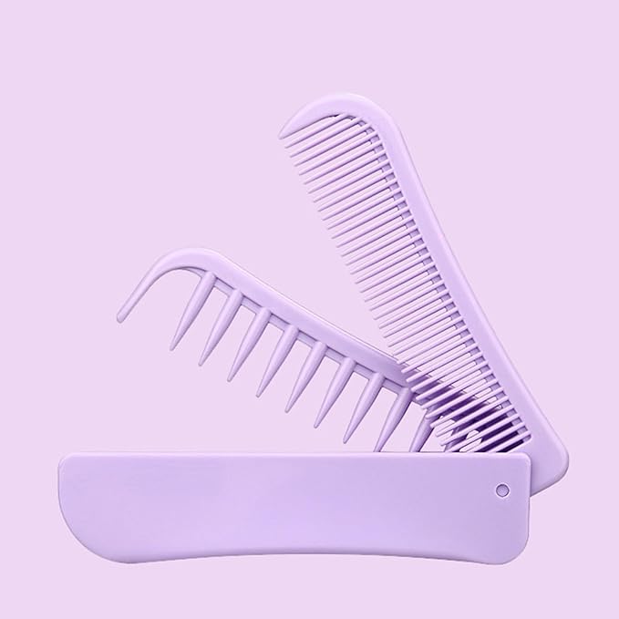 Foldable Dual-Head Puppy Brush, Small Dogs Interchangeable Combs Soft Bristles Portable Grooming Tool, Fit for Yorkie Shih Tzu Maltipoo Maltese (Purple)