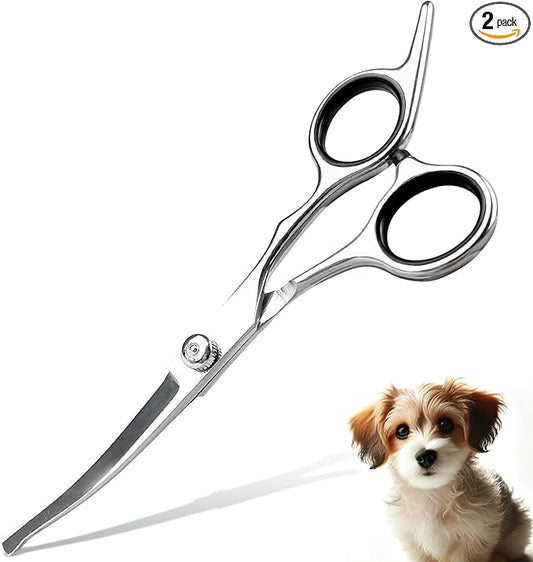 Professional Curved Dog Grooming Scissors with Rounded Tips, Cat Shears, 4CR Stainless Steel Curved Blades, Pet Home Grooming Tools