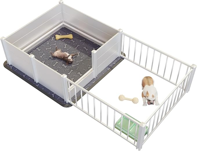 Whelping Box,Whelping Box for Dogs with Washable Puppy Pads, Double Rooms Whelping Pen for Large Breed Dogs,Indoor Whelping Kit for Puppies Birth,White,96"x48"x19.5"