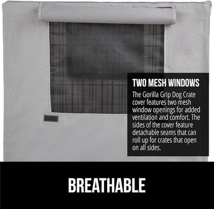 GORILLA GRIP Dog Crate Covers Compatible with Amazon Basics Dog Crates, All Sides Open, Privacy Cover Fits 30" Wire Kennel, Breathable Mesh Windows, Light Reducing Puppy Training Cage Topper, Gray