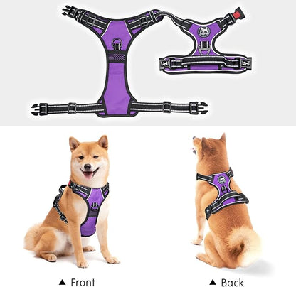 PoyPet No Pull Dog Harness, No Choke Front Lead Dog Reflective Harness, Adjustable Soft Padded Pet Vest with Easy Control Handle for Small to Large Dogs(Purple,XS)