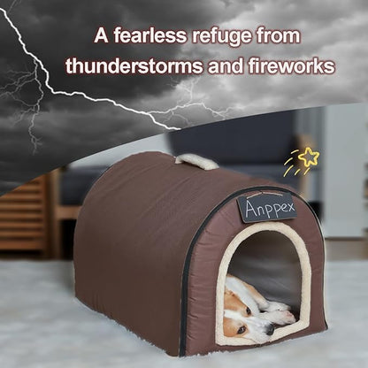 ANPPEX Medium Igloo Dog House Indoor,XL Size Dog Cave for Medium and Large Dogs,2-in-1 Washable Covered Dog Bed,Brown