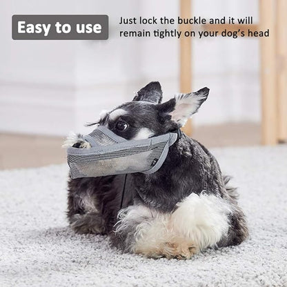 Nylon Dog Muzzle for Small Medium Large Dogs, Air Mesh Breathable and Drinkable Pet Muzzle for Anti-Biting Anti-Barking Licking (XXS, Grey)
