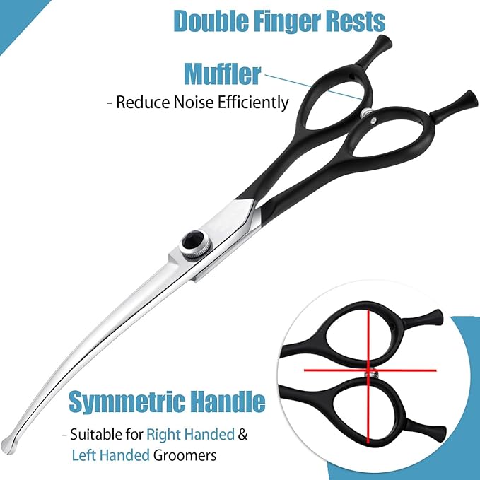 Dragon Creek 6.5" Downward Curved Dog Grooming Scissors Shears for Grooming Face and Paws Safety Round Tips Shears Trimming Cutting Scissors for Dog Cat Pet Black