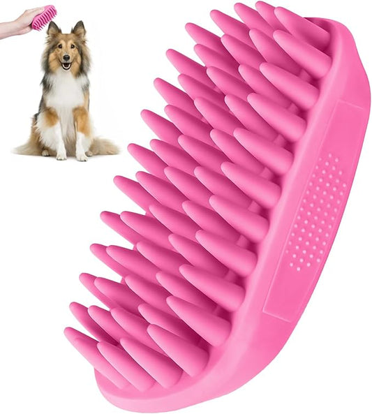 Dog Bath Brush, Dog Bath Supplies Silicone Shampoo Brush Long & Short Haired Dogs Cats, Scrubber Washing Grooming Pet Brush, Soft Massage Shedding Brush Bathing Shower Small Large Pets (Pink)